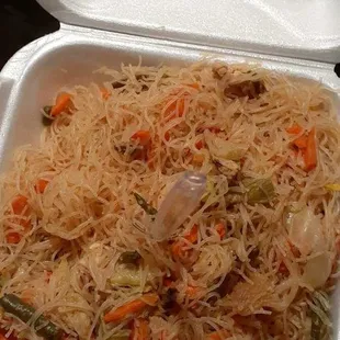 a take out container of food