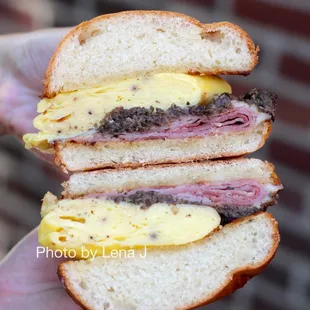 Inside of Ham &amp; Egg Breakfast Sandwich ($12.50) - good, I like the inclusion of mushrooms. Ham is quite salty.