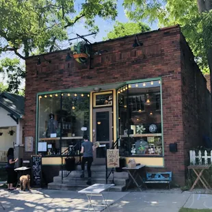 Restaurant's facade on a shady street on the Westside.