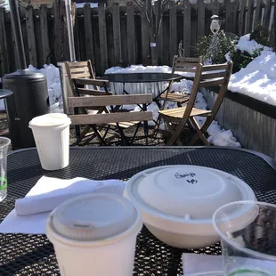 They have the cutest backyard area with lots of heaters to keep you warm if the sun doesn't!