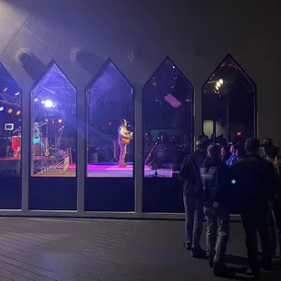 a band performing on stage