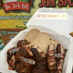 Jerk Combo- Ribs, Chicken, Pork