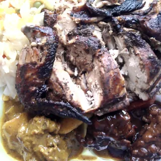 Jerk, Curry, and Brown Stew Chicken Sampler