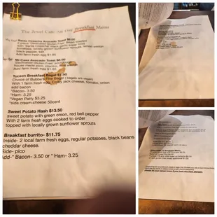 the menu and prices of the restaurant