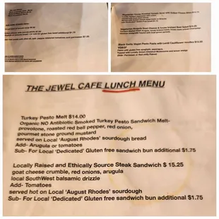 the menu and prices