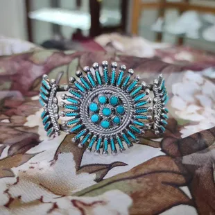 Vintage Needlepoint Turquoise Cuff