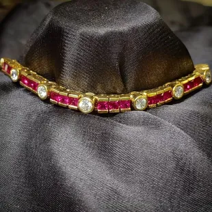 Ruby and Diamond Tennis Bracelet in 14K Yellow Gold.
