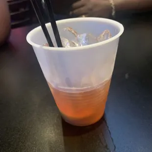 An Old Fashion full of ice and an inconsistent pour compared to the one made for my sister