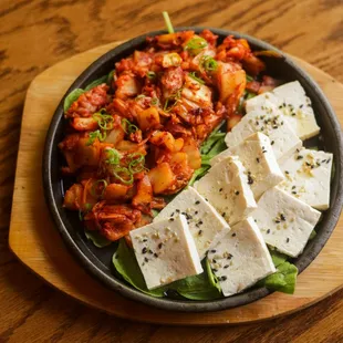 Steamed Tofu and Sautéed Kimchi