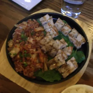 Steamed Tofu and Sauted Kimchi
