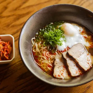Spicy Ramen with Braised Pork and Poached Egg