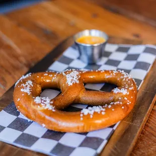 Large pretzel, salted and served w/ a cheese sauce