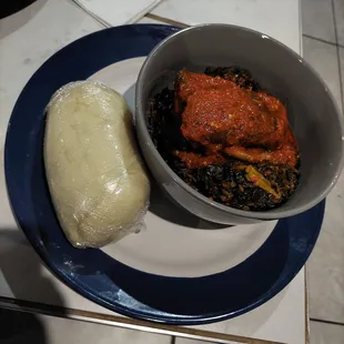 Efo Spinach Soup with pounded yam