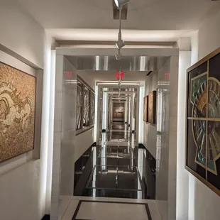 Hallway of displayed art