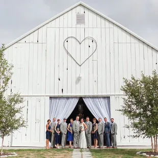 Wedding party in front of our wedding barn!
