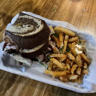 Reuben with truffle fries (partially eaten by me)