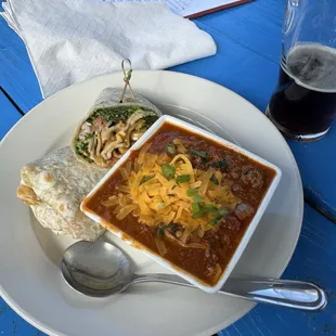 Toykey wrap with a side of chili &amp; a Smithwick's or thrice