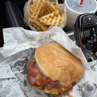 Bacon Double Bacon Cheeseburger with Waffle Fries!