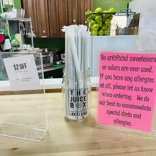 there is a sign on the counter