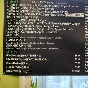 Juice Menu