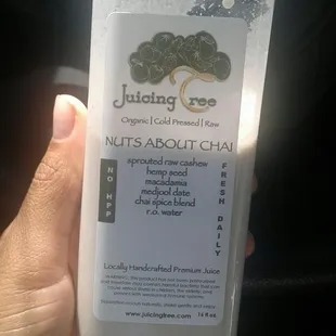 Chai milk so good!!! Nutritional contents unknown