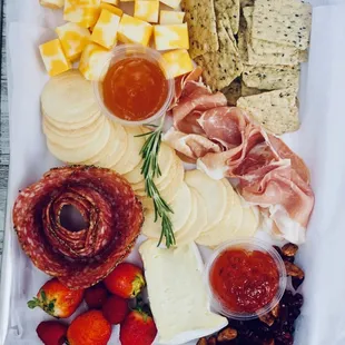 charcuterie with 2 meats, 2 cheeses and local honey