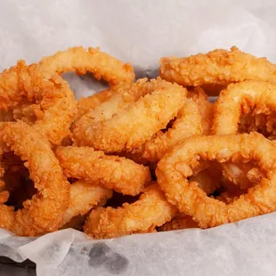 a basket of onion rings