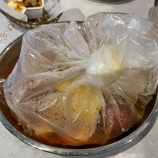 Before opening meal of shrimp and snow crab legs