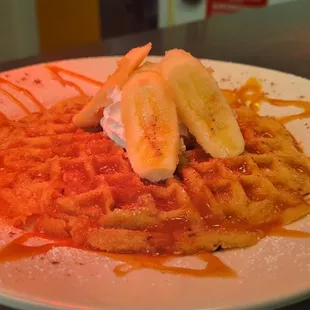 Caramel banana cream waffle
