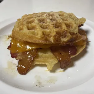 Bacon and cheese waffle sandwich