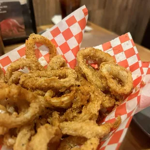 a basket of onion rings