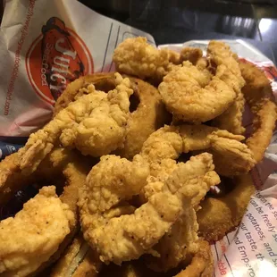 fried shrimp and onion rings
