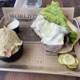 Cheesesteak with red skin potato salad.