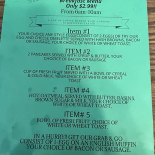 Breakfast Menu