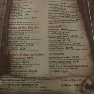 Bar menu