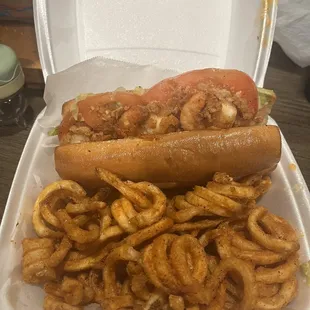 Shrimp poboy Curly fries