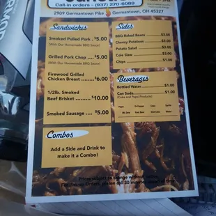 the menu for the restaurant
