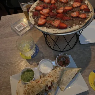 Chicken quesadilla and Nutella pizza