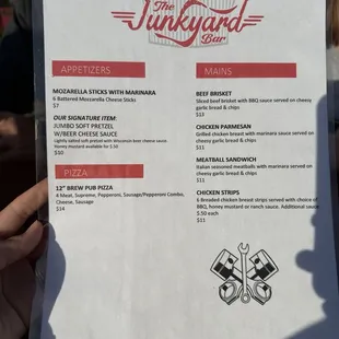 Menu as of May 2024