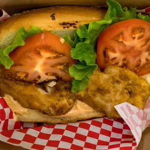 Fried chicken poboy sandwich