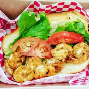 Fried shrimp poboy sandwich