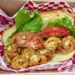 Fried shrimp poboy sandwich