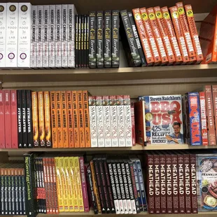 a book shelf full of books