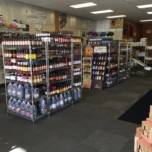 Lots of seasonings and bbq sauces (from a lot of Kc's local BBQ restaurants)