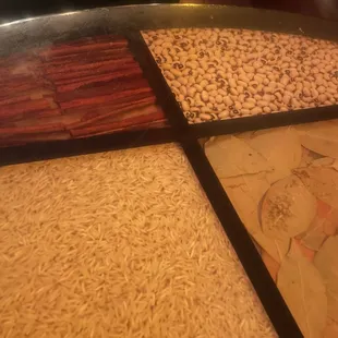 Tables have grains in resin -- very cool!