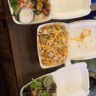 Chicken Kebab Plate (Left) - Chicken Kebab Fries (Middle) - Lamb Kebab Plate (Right)