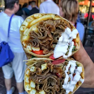 This is what people are lining up for , The Wrap Add Fries and Spicy Cilantro sauce inside :)))