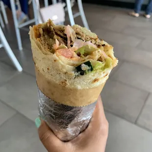 Wrap with lamb beef and spicy hummus