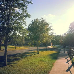 Sidewalk to the covered bridge where the ceremony happens.