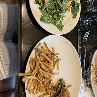 Split Cesar salad and Crispy Chicken Sandwich